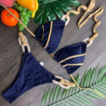Patchwork Halter High Cut Knitted Bikini Women Swimwear Female Swimsuit Two-pieces Bikini Set Brazilian Bather Bathing Suit Swim