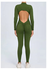 Women's Seamless Yoga Bodysuit Long Sleeve Zipper & Back Cutout Naked Feeling Quick-Dry Running Fitness Workout Jumpsuit