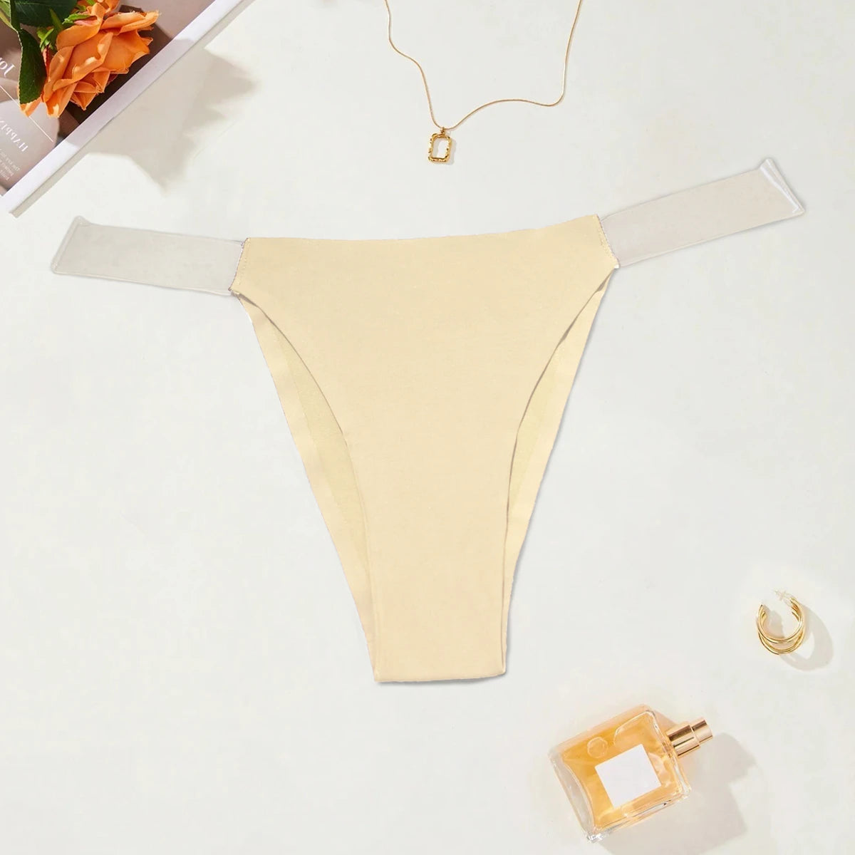 BEAUWEAR Comfort Thong with Transparent Strap Women Underwear Simple Plain Panties S M L XL