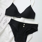 Sexy Women Underwear Set French Thin Cup Deep V Push Up Bra Summer Solid Wire Free Comfort Seamless Lingerie and Bra Briefs Set