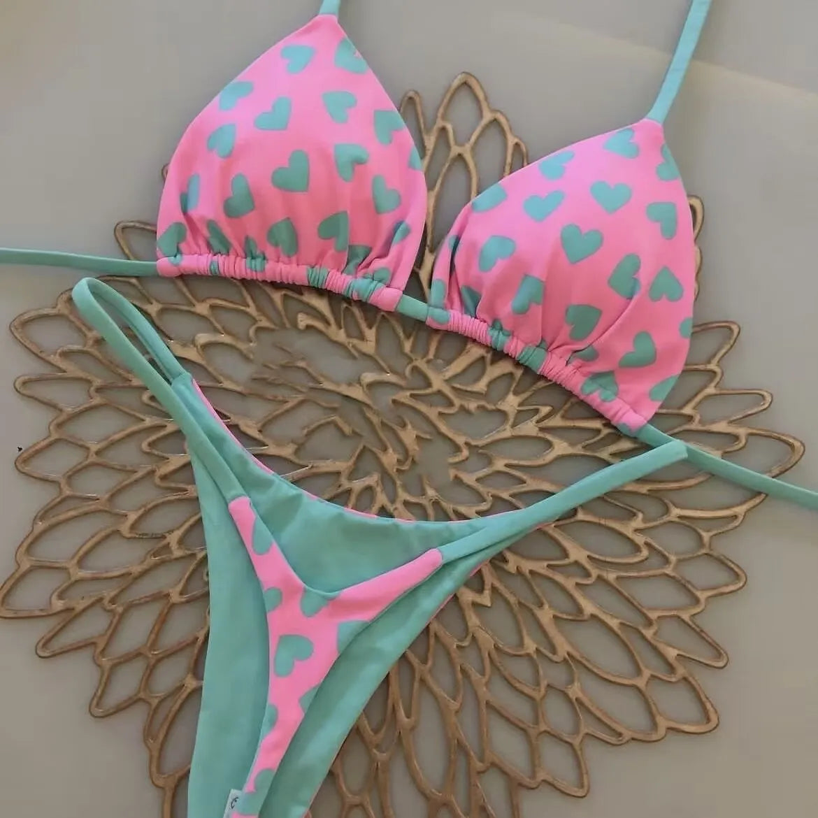2026 Swimwear Women CuteCherry Print Brazilian Thong Bikini Set Sexy Thong Swimsuit Two Pieces Bathing Suit Women Beach Wear