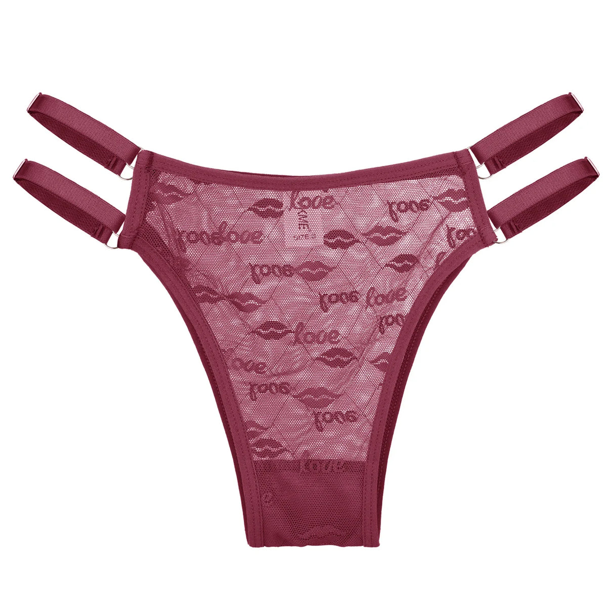 Love Letter Print Women Briefs Mesh Transparent Ring Buckle Adjustable Hollow-out Underwear Low-waist Panties String Lingerie