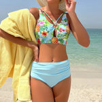 Sexy High Waist Bikini Floral 2026 Women Swimsuit Two Piece Swimwear Female Bikinis Set Blue Bathing Suits Brazilian Biquini