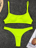 Sexy Neon Yellow Ribbed Brazilian Bikini Women Swimwear Female Swimsuit Two-pieces Bikini Set High Cut Bather Bathing Suit Swim