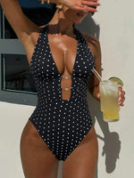 2026 New Summer Women Polka Dot Print Swimsuit Sexy Deep V Neck Swimwear Hollow Out One-piece Suit Female Holiday Look Beachwear