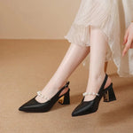 Women's Sandals Cover Toe Chunky Heel Office Lady Sandals Fashion French Butterfly Knot Beads Women Shoes