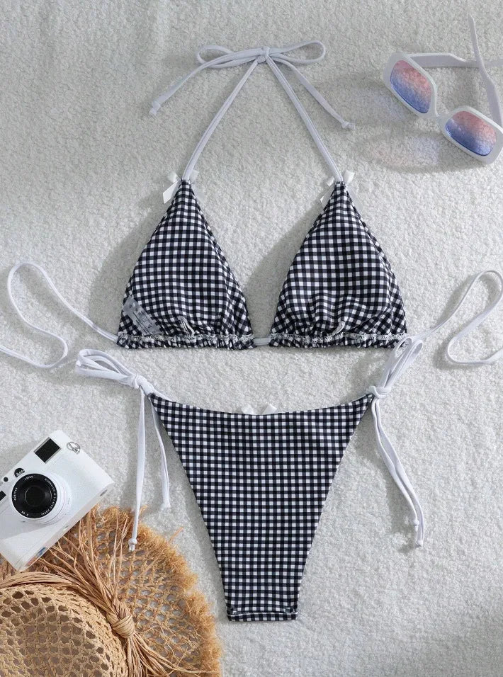 Sexy Micro Bikini 2024 Gingham Print Swimsuit Female Swimwear Women Strings Thong Bikinis Set Bather Beachwear Bathing Suit Pool