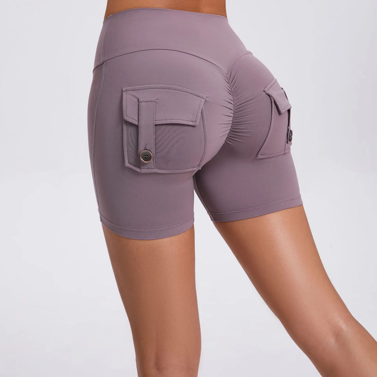 Women's Peach Lifting Yoga Shorts - High Waisted Stretchy Workout Shorts with Button Quick-Dry Tummy Control for Running Fitness