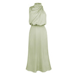 Foridol One Shoulder Turtleneck Tank Satin Women Party Dress Robe Zip Sleeveless Elegant Vintage Folds Women Clothing 2025
