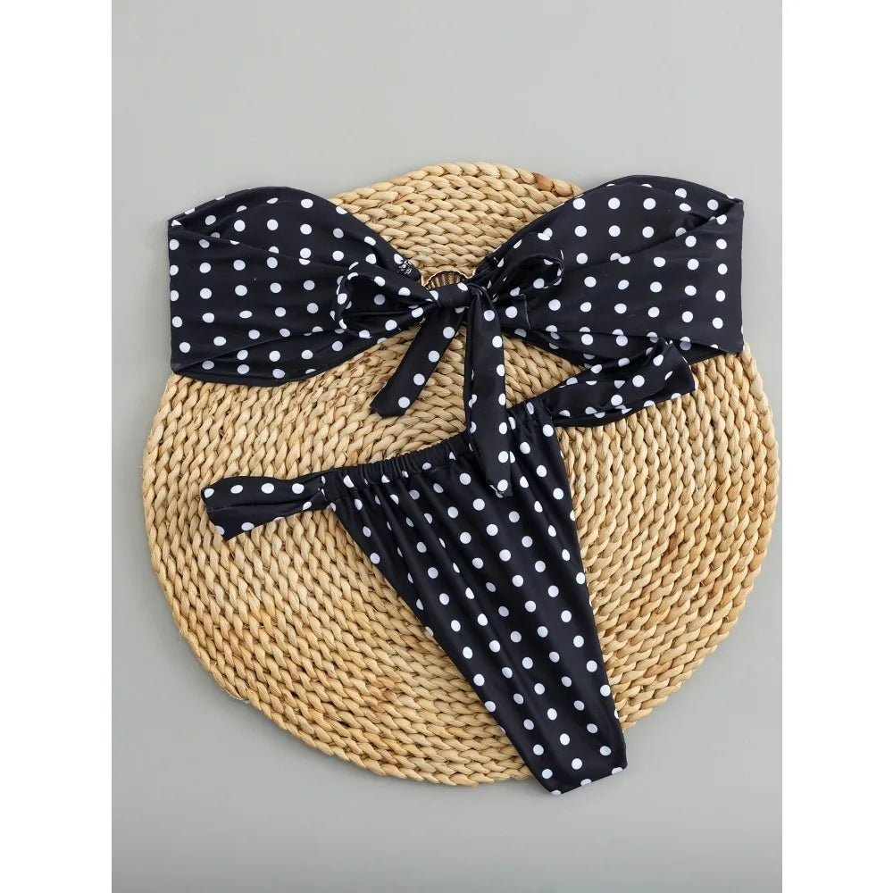 Sexy Polka Dot Bikini 2025 Women Swimsuit Two Pieces Swimwear Female Thong Bikinis Set Summer Bathing Suits Brazilian Biquini
