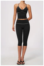 Hip Lifting Midi Length Yoga Pants Women Contrast Color Gym Sports High Waist Capri Trousers Breathable Fitness Running Leggings