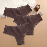 3Pcs Women Cotton Brazilian Pants Sexy Lace Brazilian Briefs Low Waist Floral Solid Color G-string Breathable Soft Lingerie