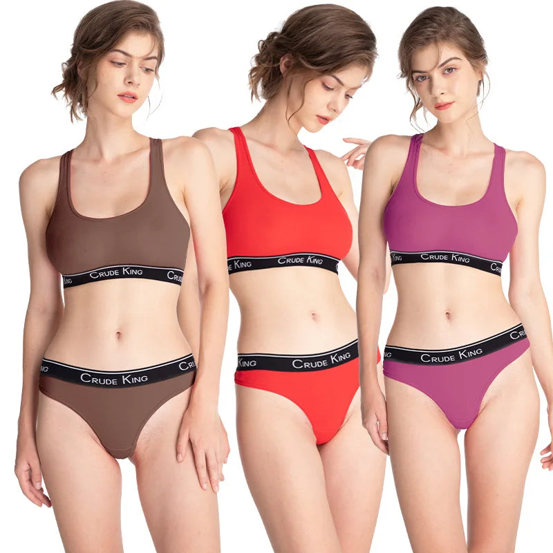 Fashion Bottoming Tops Letter Print Women‘sBra ThongUnderwear Set Sexy Beauty Back Vest Top Seamless Sleep Lingerie Suit