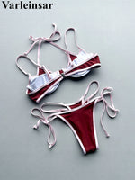 Halter Splicing Bikini Female Swimsuit Women Swimwear Two-pieces Bikini Set Underwired Strappy Bather Bathing Suit Swim V8173