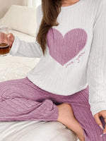 Women Sleepwear Autumn Winter Pajamas Set Casual Heart Printed Long Sleeve Tops and Trouses Sets Homewear Loungewear