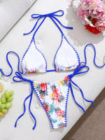 Sexy Blue Floral Print Bikini Set Women Halter Push Up Bra Bandage Thong Swimsuit Bathing Suit Holiday Two Piece Swimwear 2026