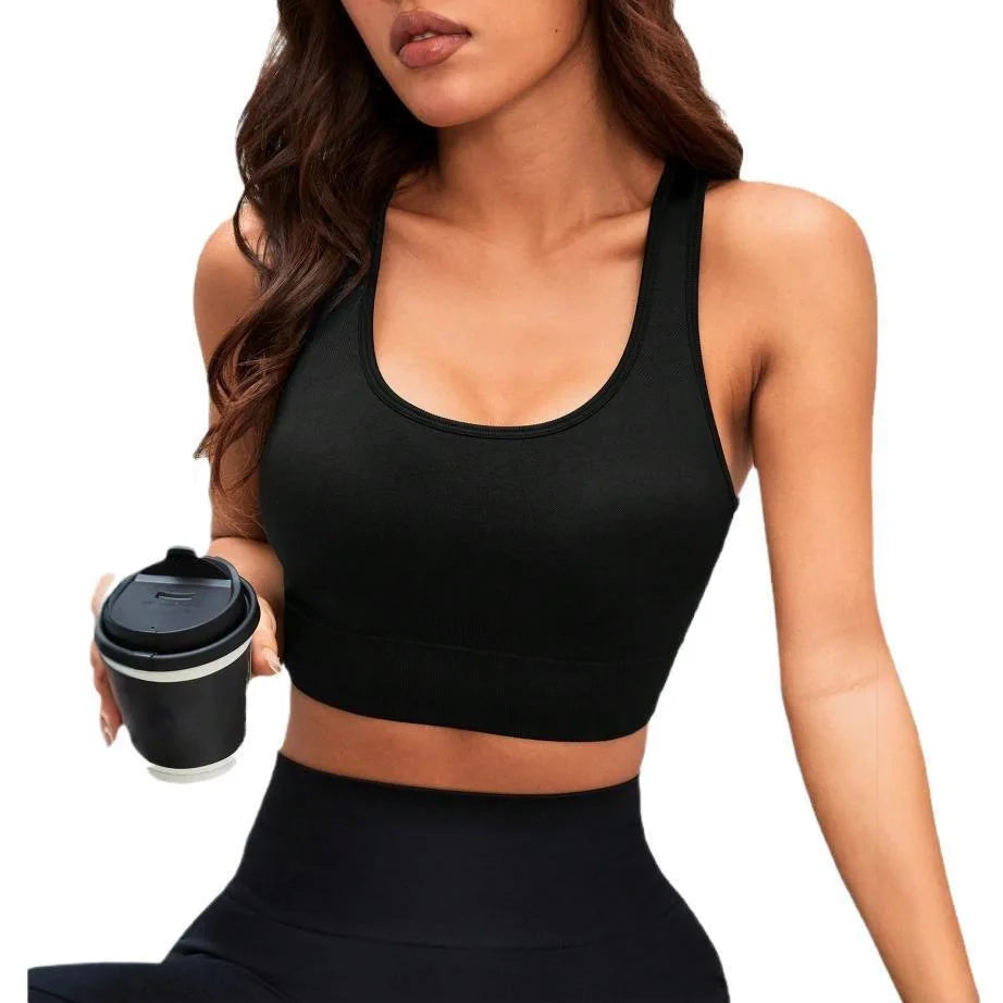 Women Seamless Sports Bra Padded Wide Cross Straps Wireless Quick Dry Breathable Fitness Gym Workout Athletic Bra