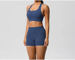 2PCS Yoga Set Women Gym Sports Suits Fitness Bra Crop Top Workout Clothes Female Athletic Wear Push Up Shorts Sportswear