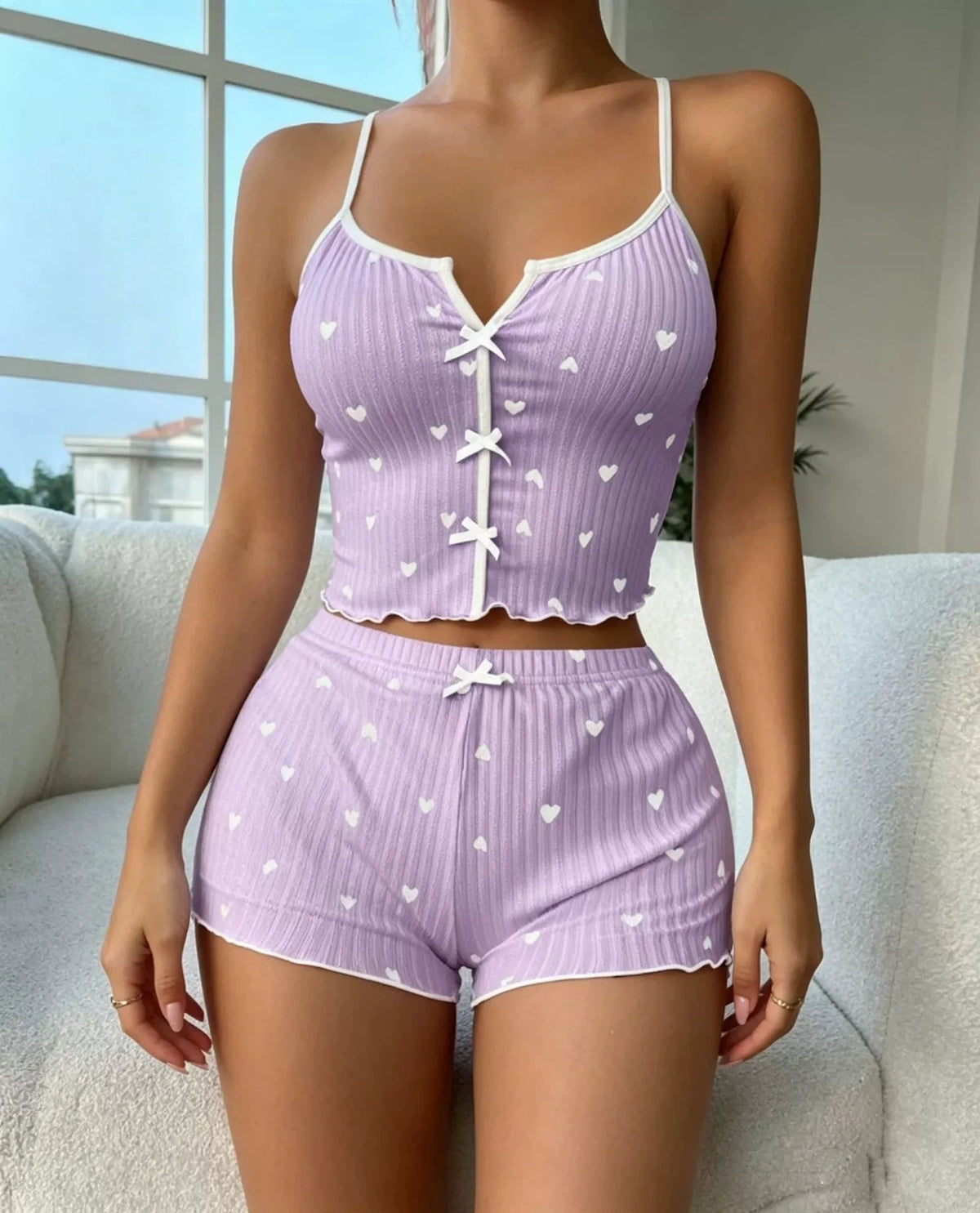 Women's Pajamas Set Sleepwear 2 PCS Short Tank Tops And Shorts S M L White Ventilate Soft Casual Love Printing