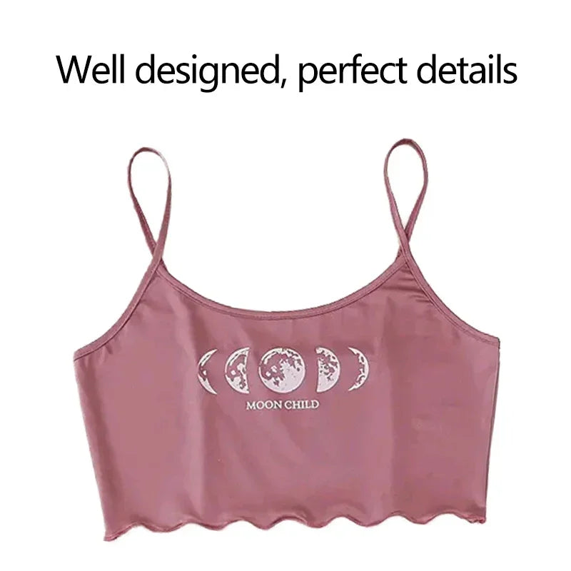 Summer Sleepwear Women 2 Pieces Pajama Set Pink Black Moon and Planet Print Sports Camisole and Shorts Set Casual Loungewear