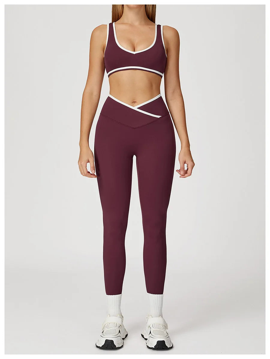 Yoga Set2 Pieces Workout Outfits Fitness Sportswear Gym Tracksuit High Waist Leggings Sports Bra Athletic Wear Women Clothes