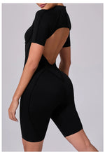 Summer Zipper Workout Jumpsuit Sports Overalls Women Running Fitness Short Sleeve Yoga Bodysuit