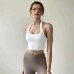 Women's Yoga Sports Bra Sexy Neckband Chest Cushion Beautiful Back Fashionable Pleat Gathering Sports Bra for Fitness