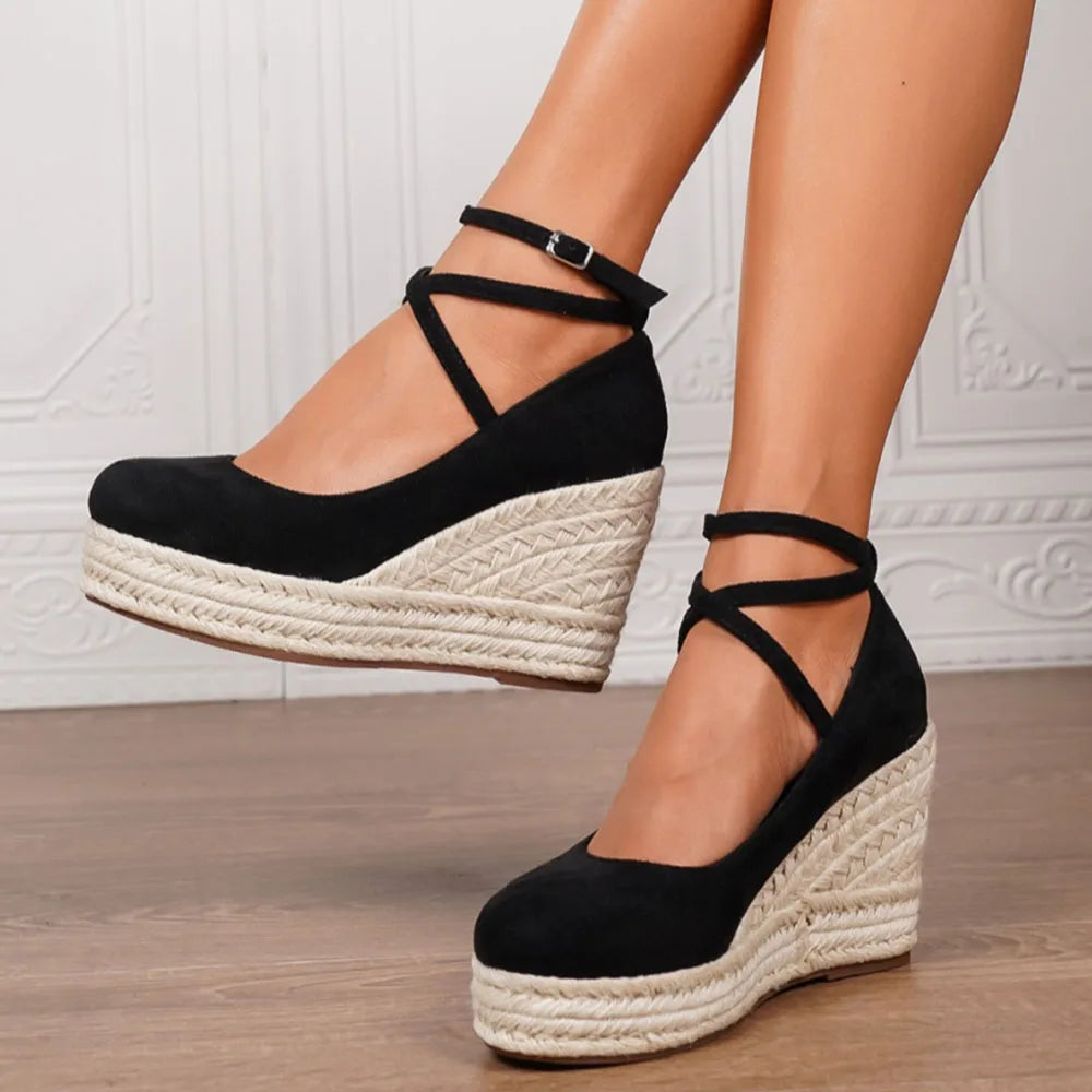 2025 Comfy Walk Big Size 43 Summer Bohemian Platform Espadrilles Sandals Women Ankle Strap Sandals High Heels Wedges Shoes Woman