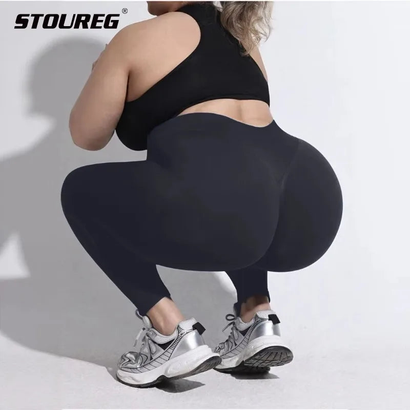 STOUREG Women's Plus Size Seamless Yoga Pants High Support Fitness Workout Pants High Waist Running Sports Cycling Pants