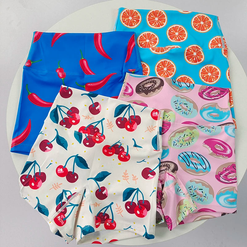 Women Dopamine Printed Quick Dry Yoga Shorts High Stretch Fitness Training Sports Shorts
