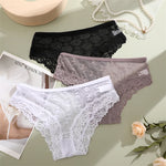 4PCS Lace Bikini Briefs Panties Women's Transparent Lingerie Sexy Female Underpants Floral Lace Perspective Waist Band Briefs