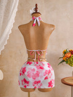 DEKA Orange Floral Print Bikini Set 2026 Women 3D Flower Push Up Top Pleate Skirt 3 Piece Swimsuit Beach Bathing Suit Swimwear