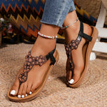 Bohemian Style Flowers Decor Flats Sandals Women Summer 2025 Clip Toe Non Slip Beach Sandalias Mujer Plus Size Slip On Sandles