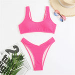8 Colors High Cut Wrinkled Crinkled Bikini Female Swimsuit Two-Pieces Bikini Set Women Swimwear Bather Bathing Suit Swim V3461C