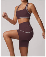 Color Blocking Yoga Sets Women's Tracksuit Hanging Neck Shockproof Sports Vest Hip Lifting Shorts Gym Running Fitness Suits