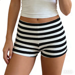 Summer Women's Striped Fold Over Shorts Fashionable Casual Cozy Elastic Waist Pajamas Sleeping Shorts