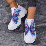 Fashion Butterfly Print Knit Sneakers for Women Breathable Mesh Platform Sneakers Shoes Woman Plus Size Thick Sole Walking Shoes