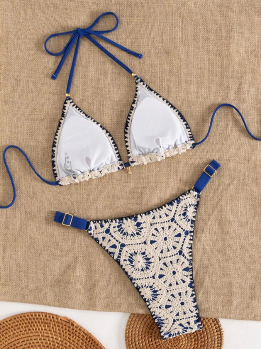 XS - L Halter Crochet Bikini Women Swimsuit Female Swimwear Two-pieces Bikini Set High Cut Bather Bathing Suit Swim Beachwear