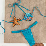 New Shiny Sequin Shell Starfish Bikini Set Women Sexy Push Up Pleate Thong Swimsuit Brazilian Beach Bathing Suit Micro Swimwear