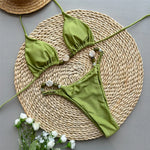 Solid Green Swimwears Sexy Halter Triangle Bead String Bikini Mini Micro Thong Swimsuit Woman 2026 Summer Brazilian Bikinis Sets