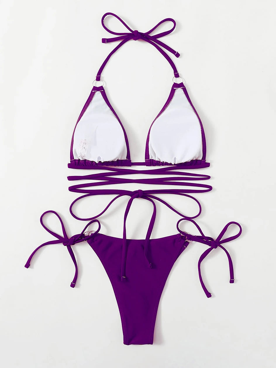 Sexy Micro Bikini 2025 Criss Cross Swimwear Bandage Woman Swimsuit Female Thong Bikinis Set 2 Piece Women Bathing Suit Beachwear