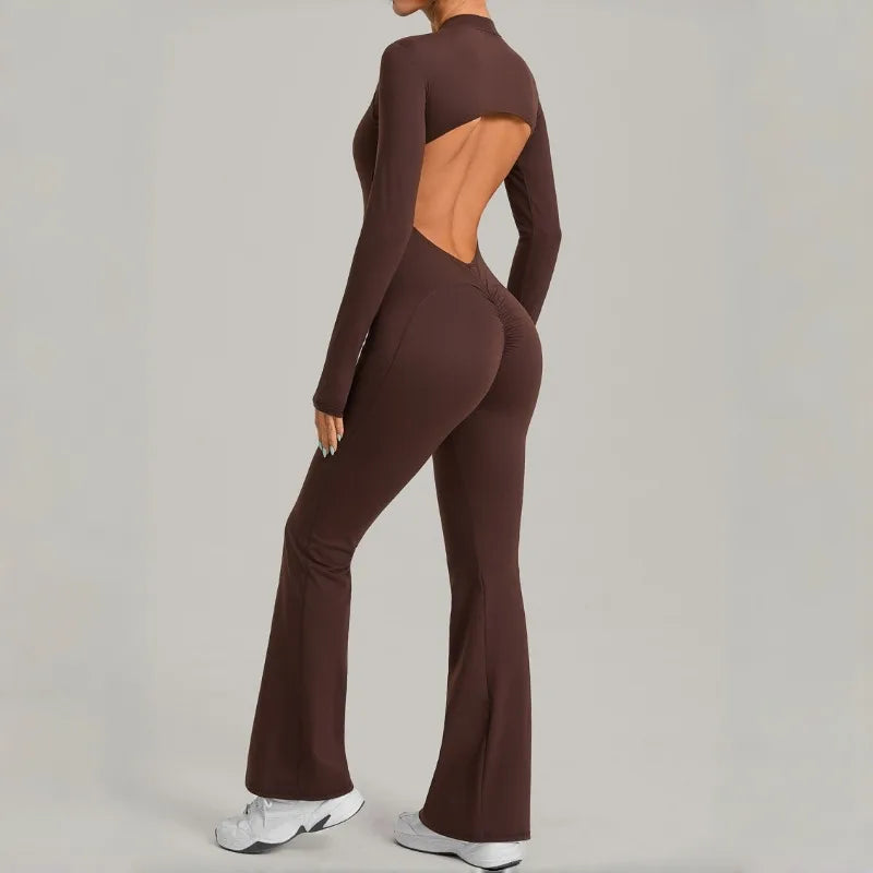 Women's Seamless Yoga Jumpsuits Sports Fitness Gym One-piece Long-sleeves Hip-Lifting Beauty Back Workout Training Bodysuits