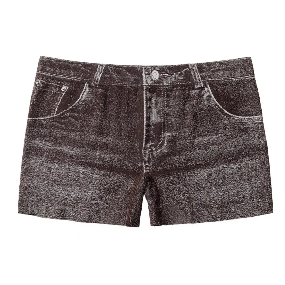 Denim Shorts Women Shorts High Stretchy Imitation Denim Short Leggings with Pockets Tight Fitting Summer Shorts