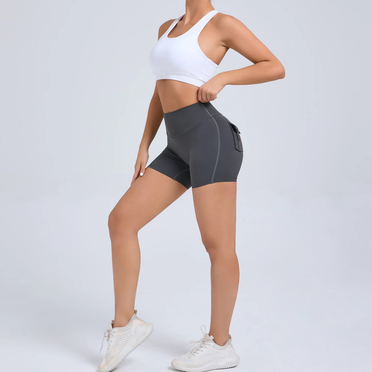 Peach Butt Fitness Shorts Women's Exercise Three-Quarter Pants Cargo Air Dry Pocket Yoga Tight Lift Summer