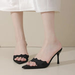 French champagne lace embroidered pointed high-heeled slippers women's versatile sexy celebrity fish mouth stiletto sandals