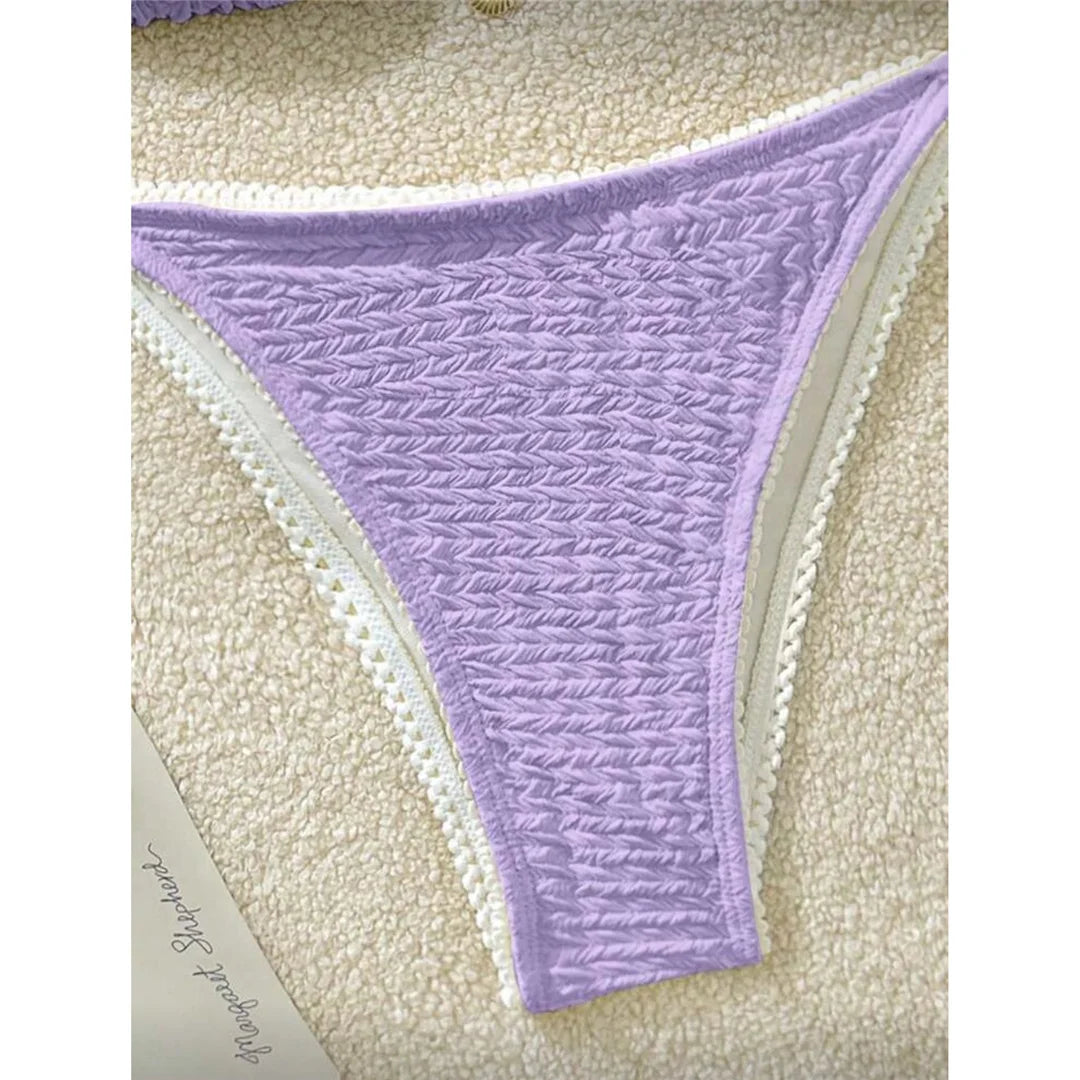 High Cut Leg Two-Pieces Bikini Set Bather Bathing Suit Swim Wrinkled Crinkled Halter Bikini Women Swimwear Female Swimsuit M125