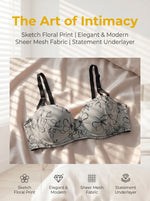 3/4 Cup Wireless Plus Size Bra Women Sexy Lace Floral Print Mesh Bralette Elegant Comfortable Everyday Lingerie B2518