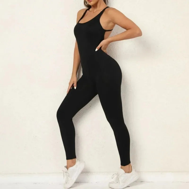 Seamless High-Waisted Peach Hip Yoga Jumpsuit for Women - Fast Drying Sweat-Wicking Tight Running Sports Jogging Gym Activewear