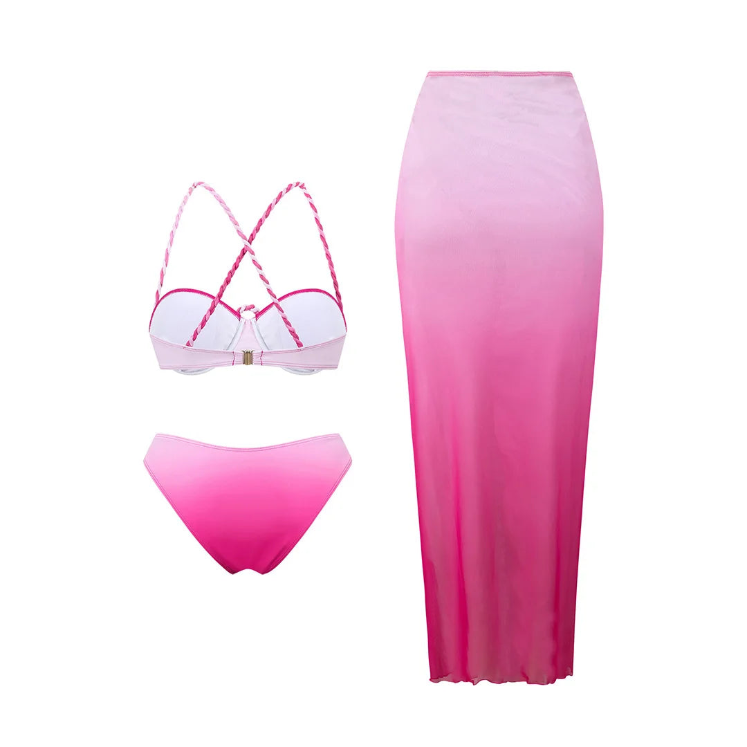 S - XL 3PCS With Skirt Underwired Bikini Female Swimsuit Women Swimwear Three-pieces Bikini set Bather Bathing Suit Swim V8080