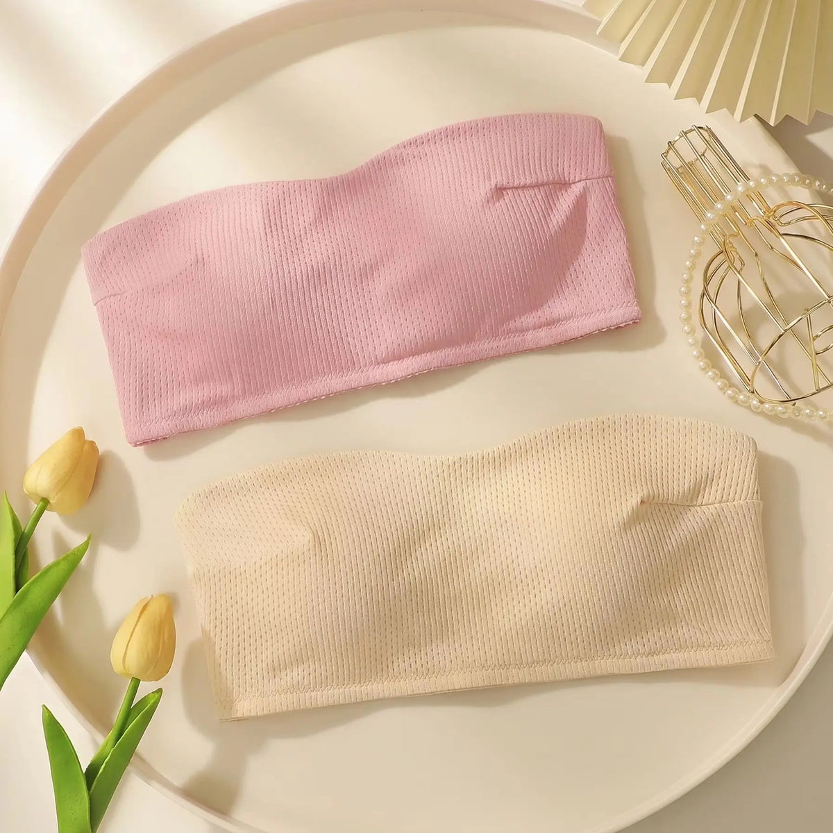 2 Pcs Pink and Skin Sexy strapless seaside vacation style bra no steel ring party underwear Lingerie MR2930